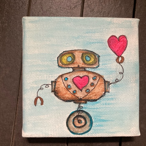 3 small paintings  — a robot triptych in acrylic on canvas - Picture 5 of 7